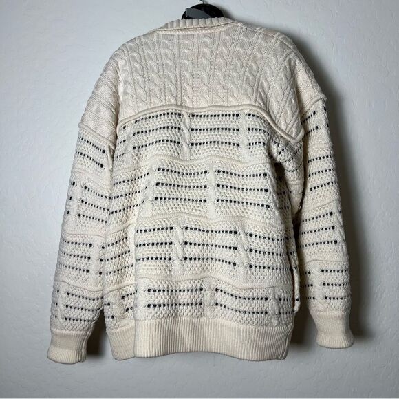 70's LeRoy Grandpa Chunky Wool Blend Textured Knit Oversized Sweater Jacket M - Picture 7 of 17